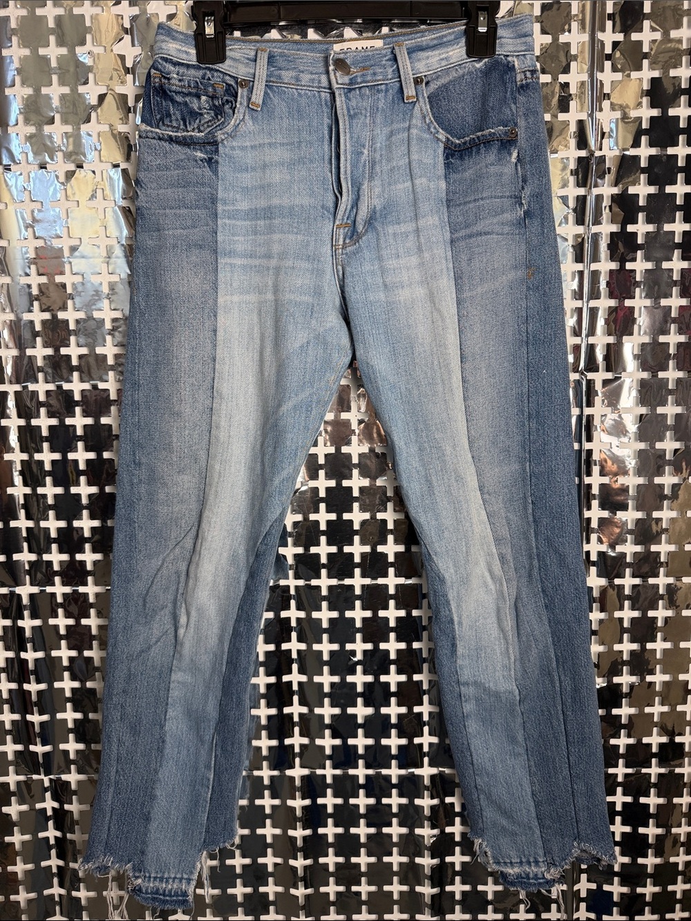 Frame Denim Women's Two-Tone Straight-Leg Jeans — Light & Dark Blue